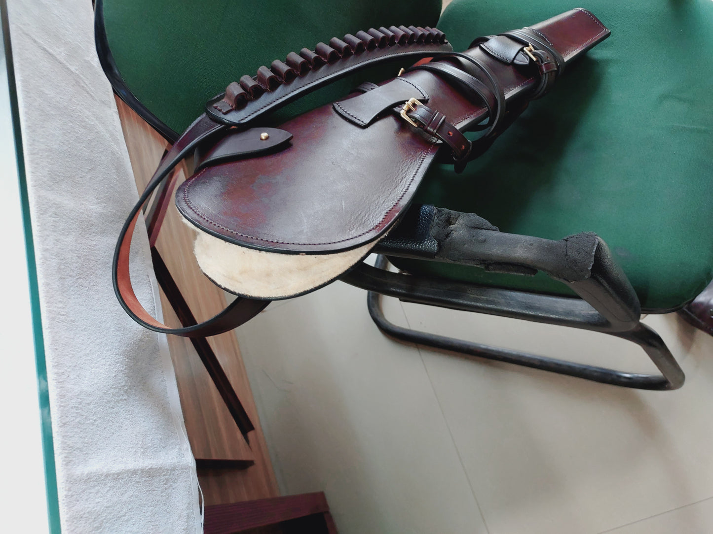 Western Rifle Scabbard – 22” Long – Hand Curved Full Grain Leather – Adjustable Shoulder Strap – Black Finish – Fits Mare’s Leg & Short Barrel Rifles