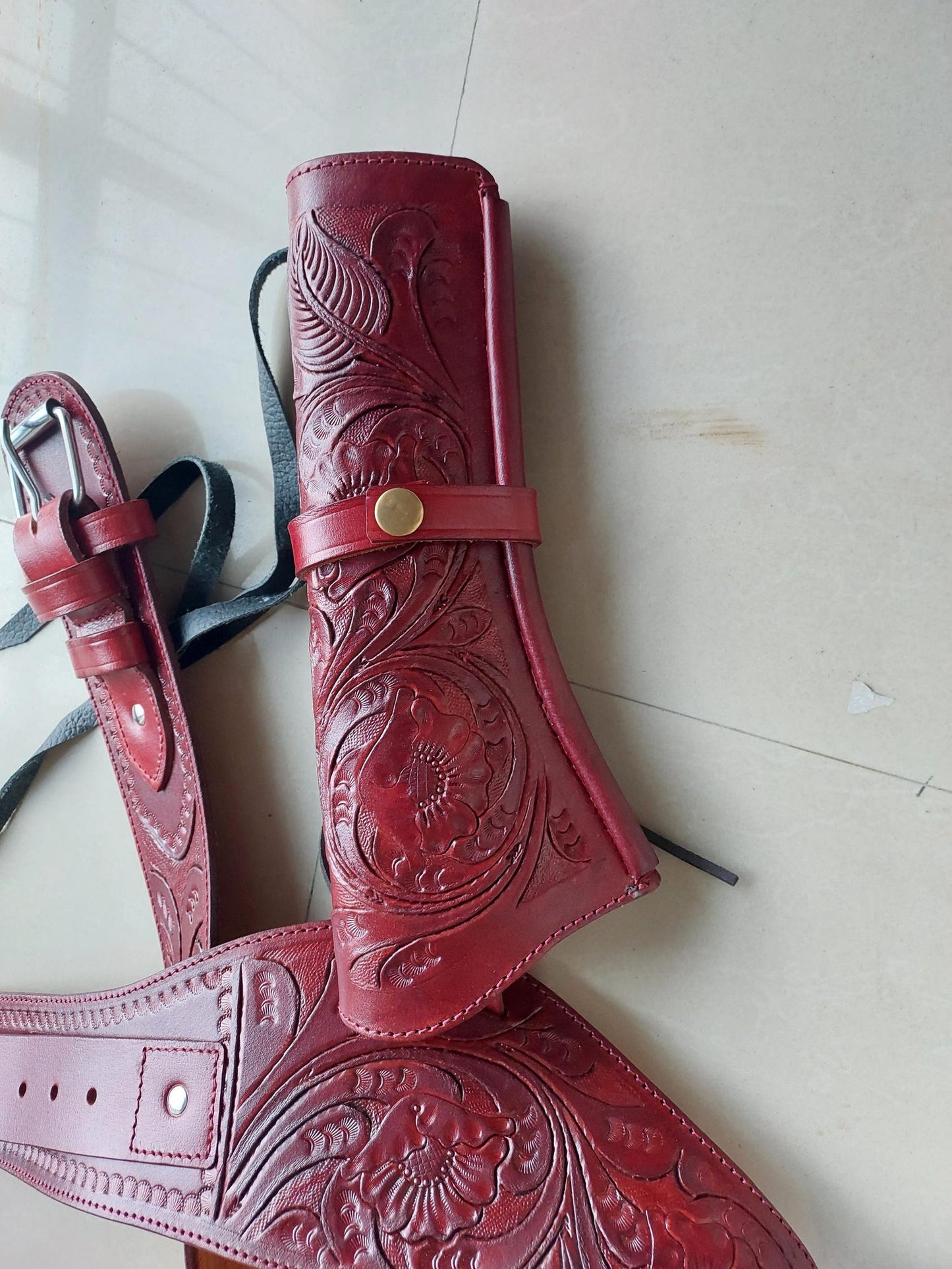 Maroon Western Revolver Holster & Belt – Handmade Leather – Fits 3.5" to 8.9" Barrel – .22 .38/357 .44/.45 Cal