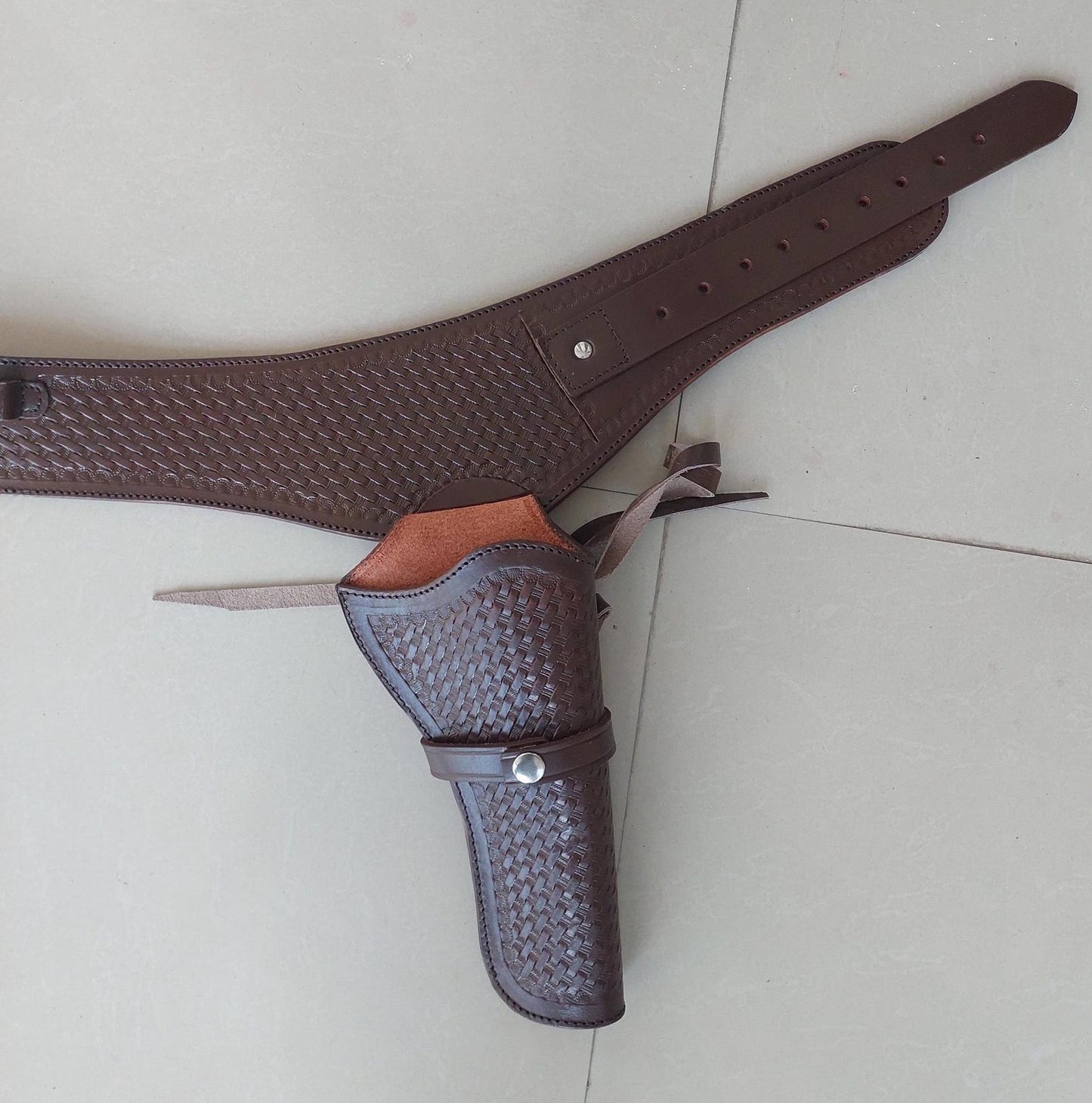 Handmade Western Leather Revolver Holster with Belt – Brown – Fits 3-5" to 8-9" Barrel – .22, .38/357, .44/45 Cal – Cowboy Style