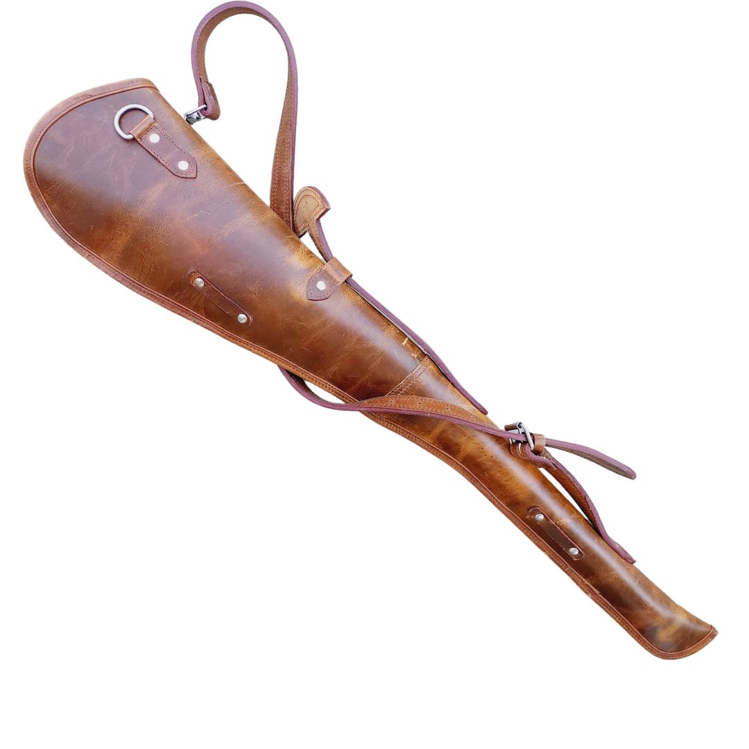 Full grain hard wax leather scabbard for Henry, Marlin, and Winchester lever action rifles
