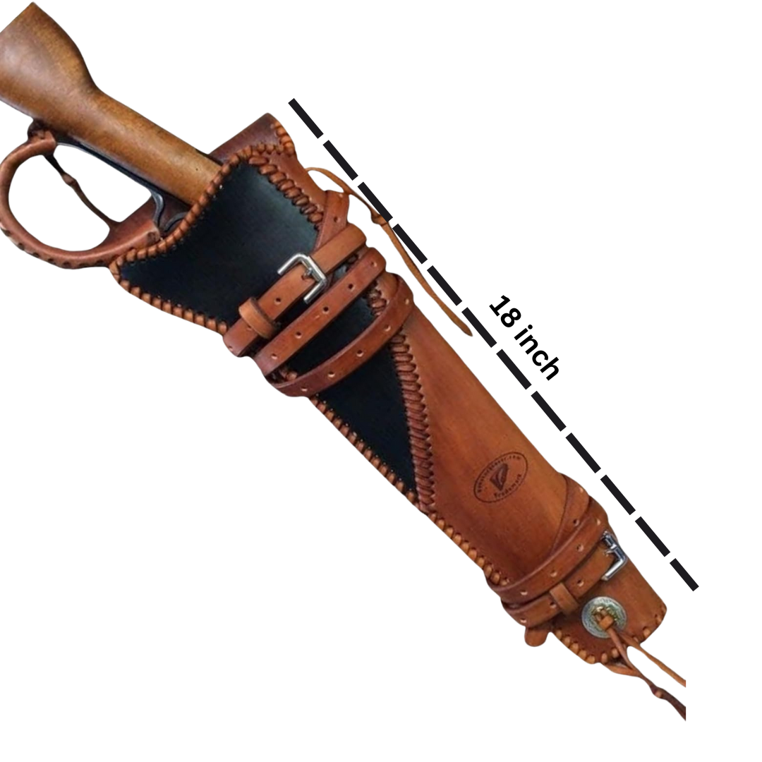 Mares Leg Leather Holster – 18" Handmade Western Gun Holster – Two-Tone Full Grain Leather – Fits Lever Action Pistols – Cowboy Style Saddle Scabbard