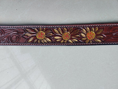 Western Cowboy Belt for Men – Handmade Carved Leather with Brass Buckle