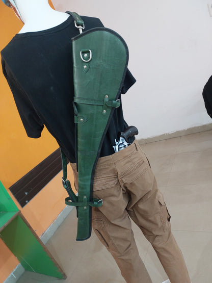 33-inch Army Green Western Leather Rifle Scabbard – Full Grain Leather Gun Case with Adjustable Strap – Fits Henry, Marlin, Winchester Lever Action Rifles