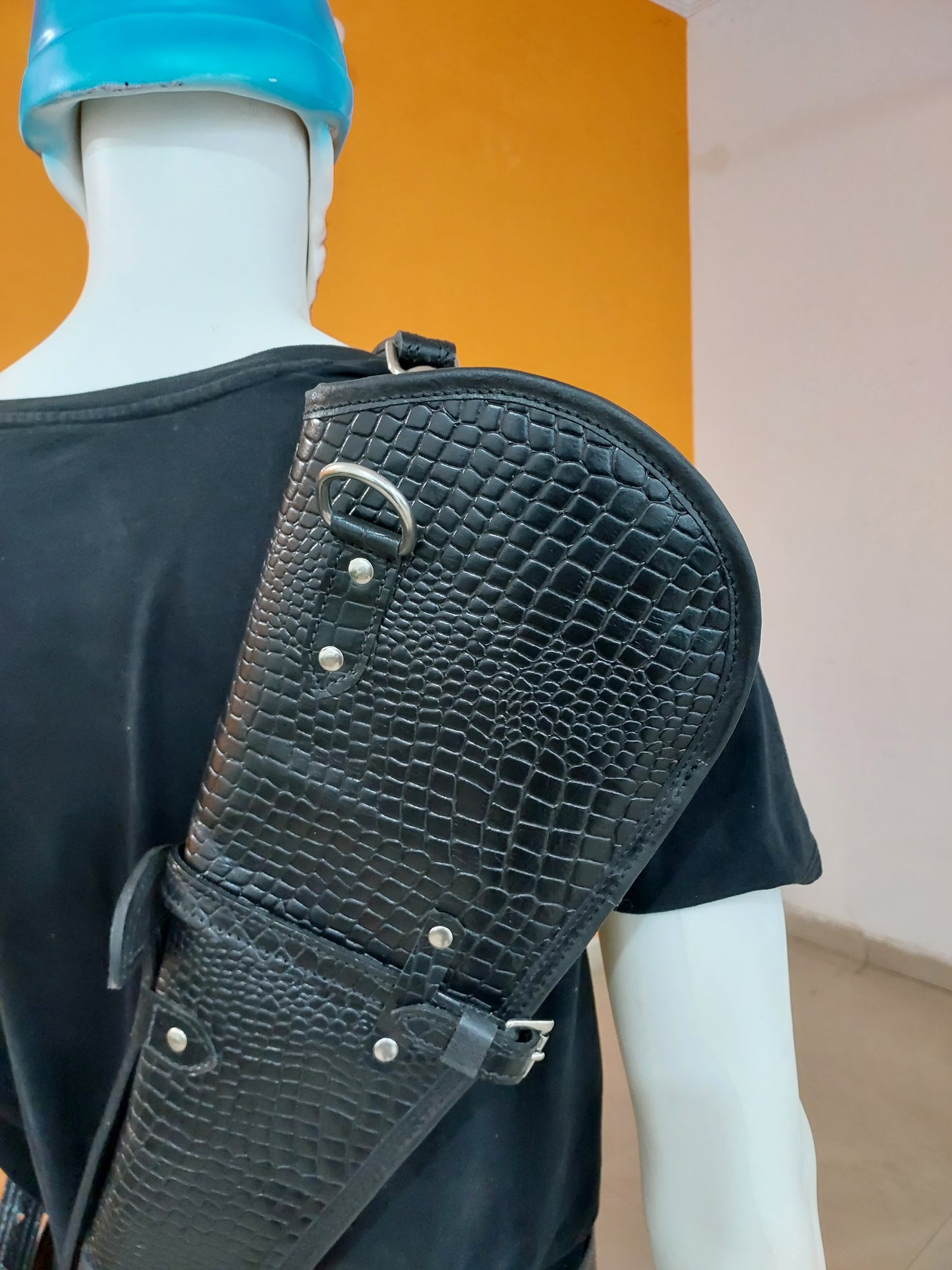 Western Rifle Scabbard – Croco Style Full Grain Leather – 33" Long Handcrafted Gun Case with Adjustable Strap – Cowboy Style