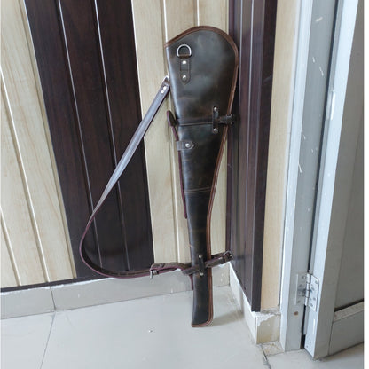 Western Leather Rifle Scabbard – 33" Long – Full Grain Brown Leather – Handcrafted Cowboy Gun Case with Adjustable Strap