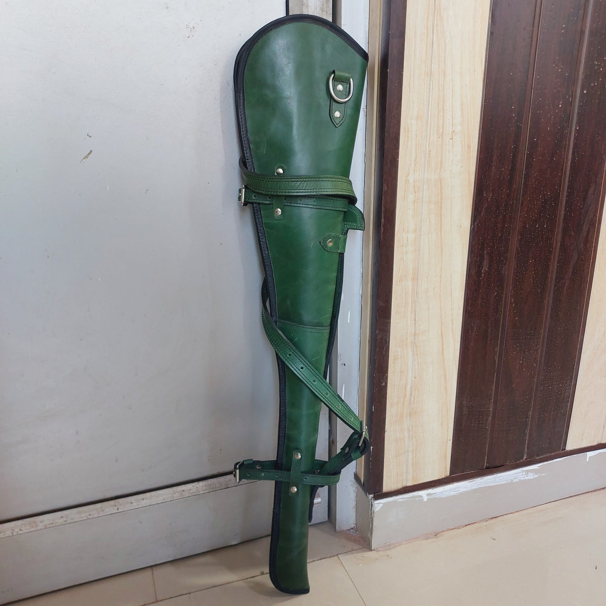 33-inch Army Green Western Leather Rifle Scabbard – Full Grain Leather Gun Case with Adjustable Strap – Fits Henry, Marlin, Winchester Lever Action Rifles