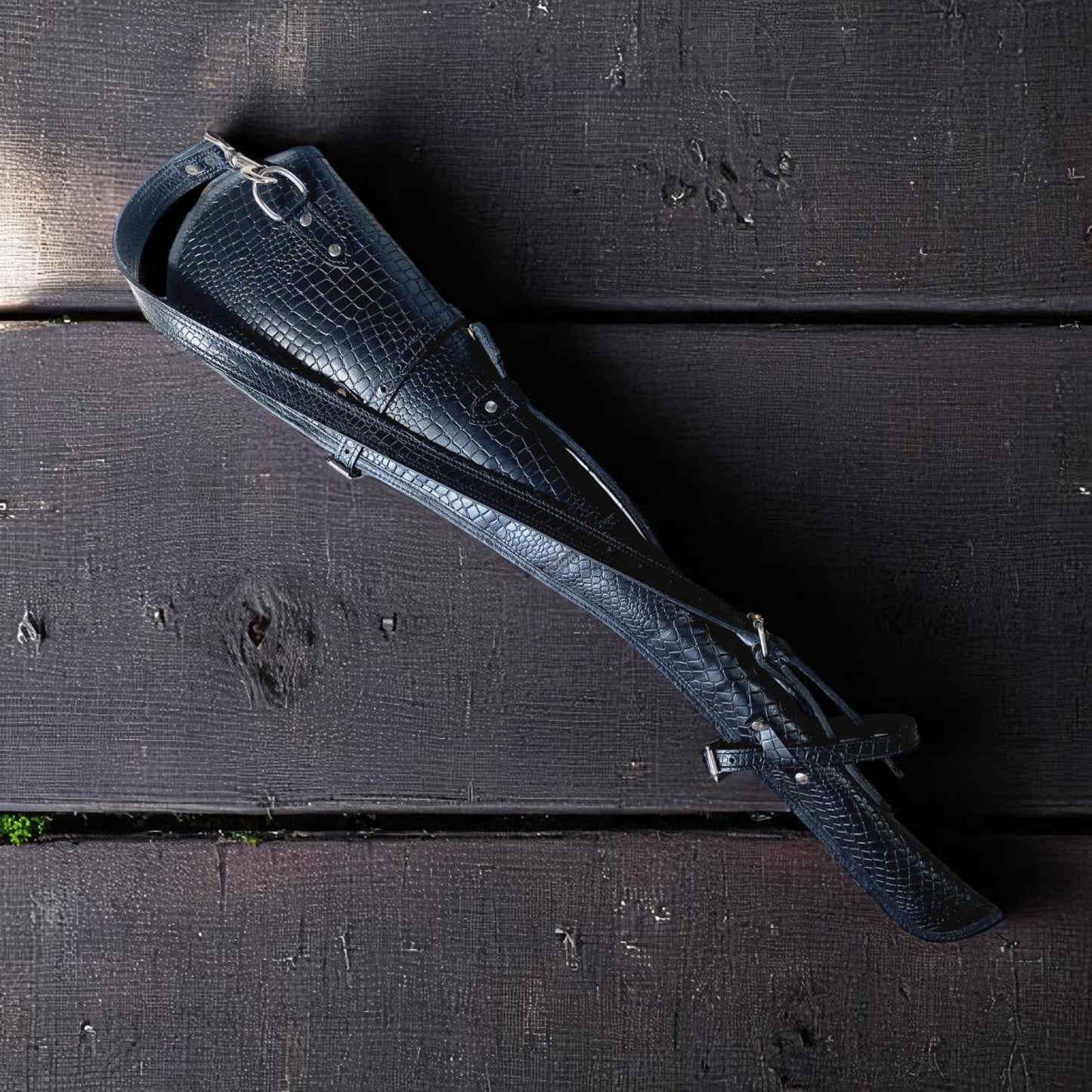 Western Rifle Scabbard – Croco Style Full Grain Leather – 33" Long Handcrafted Gun Case with Adjustable Strap – Cowboy Style