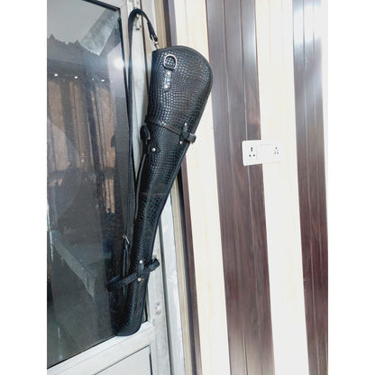 Western Rifle Scabbard – Croco Style Full Grain Leather – 33" Long Handcrafted Gun Case with Adjustable Strap – Cowboy Style