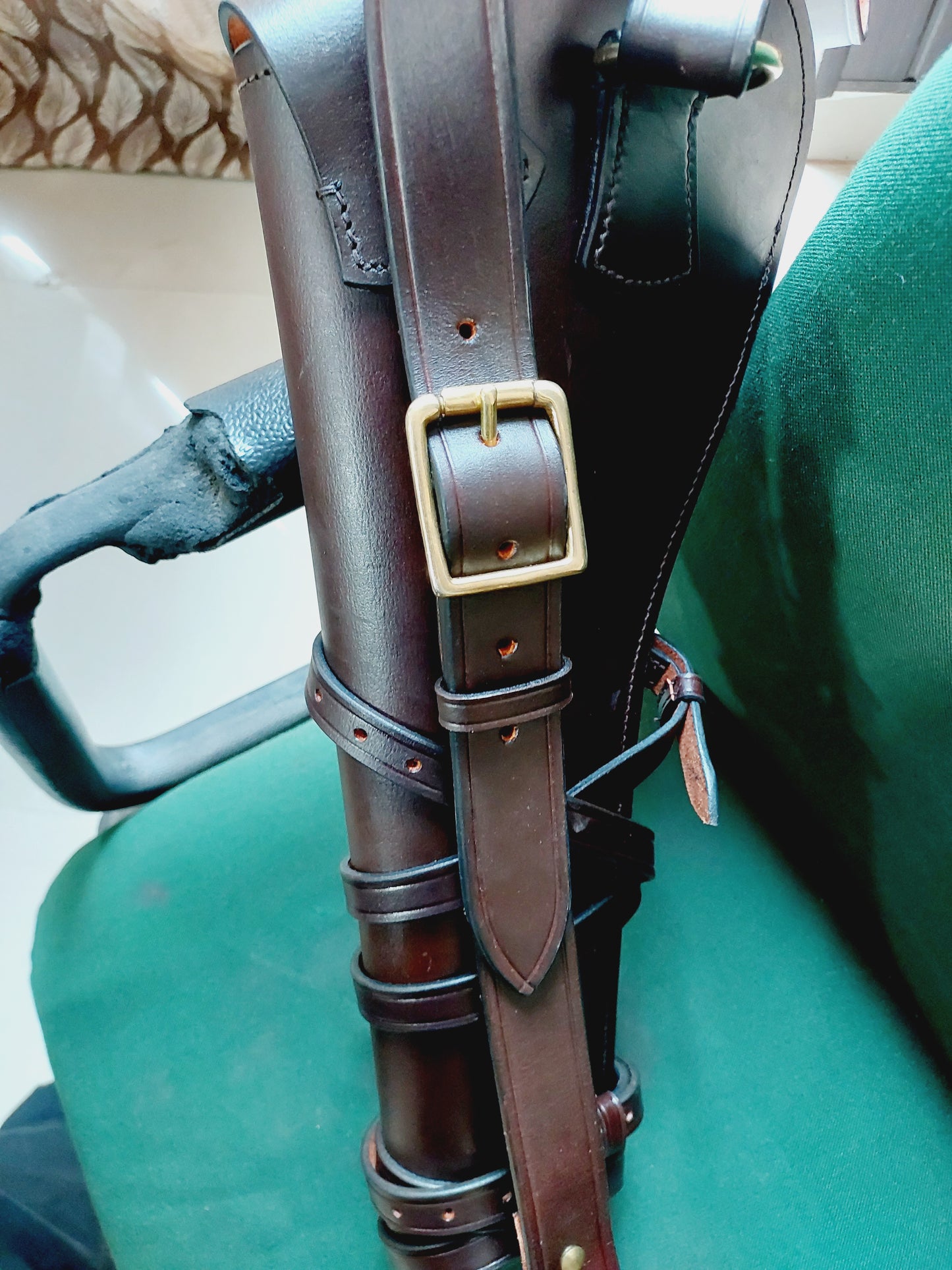 Western Rifle Scabbard – 22” Long – Hand Curved Full Grain Leather – Adjustable Shoulder Strap – Black Finish – Fits Mare’s Leg & Short Barrel Rifles