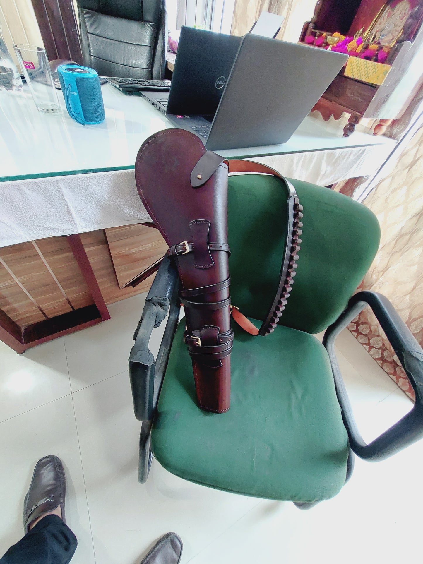 Western Rifle Scabbard – 22” Long – Hand Curved Full Grain Leather – Adjustable Shoulder Strap – Black Finish – Fits Mare’s Leg & Short Barrel Rifles