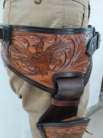 Western Gun Holster with Belt – Handmade Leather Holster for Revolvers – Fits 4" to 6.5" Barrel – Cowboy Fast Draw Style – Right Hand Draw- Brown