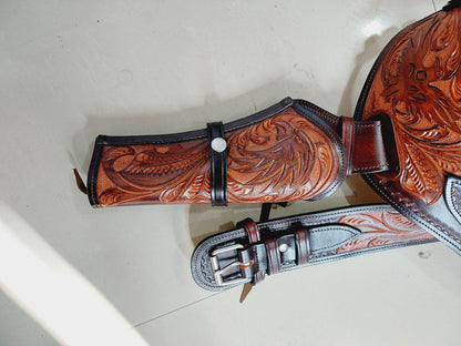Western Gun Holster with Belt – Handmade Leather Holster for Revolvers – Fits 4" to 6.5" Barrel – Cowboy Fast Draw Style – Right Hand Draw- Brown