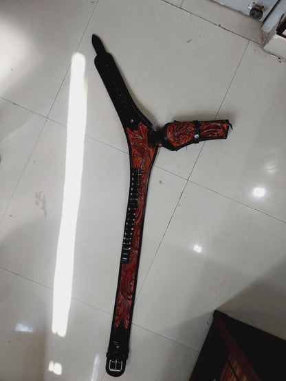 Western Gun Holster with Belt – Handmade Leather Holster for Revolvers – Fits 4" to 6.5" Barrel – Cowboy Fast Draw Style – Right Hand Draw- Brown