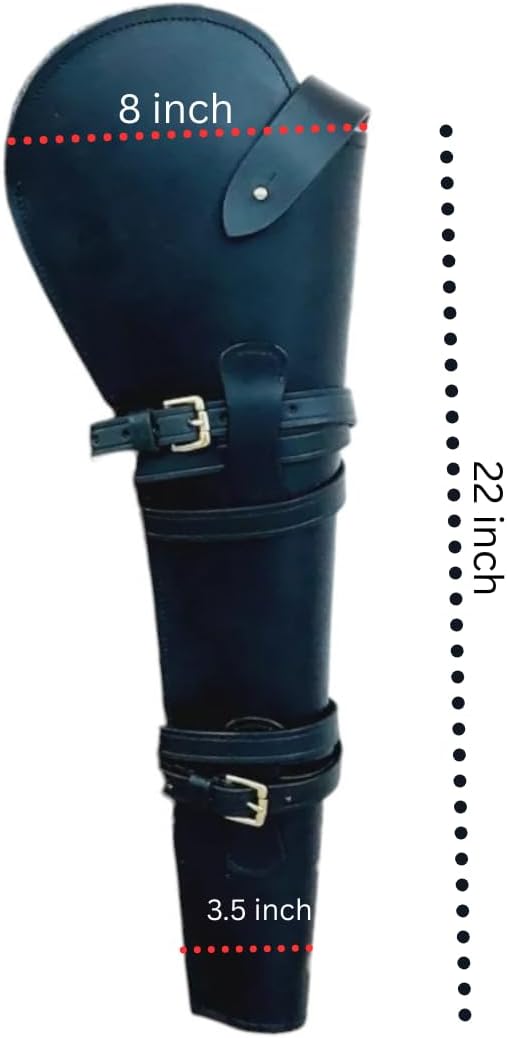 Western Rifle Scabbard – 22” Long – Hand Curved Full Grain Leather – Adjustable Shoulder Strap – Black Finish – Fits Mare’s Leg & Short Barrel Rifles