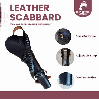 Western Rifle Scabbard – 22” Long – Hand Curved Full Grain Leather – Adjustable Shoulder Strap – Black Finish – Fits Mare’s Leg & Short Barrel Rifles