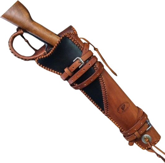 Mares Leg Leather Holster – 18" Handmade Western Gun Holster – Two-Tone Full Grain Leather – Fits Lever Action Pistols – Cowboy Style Saddle Scabbard