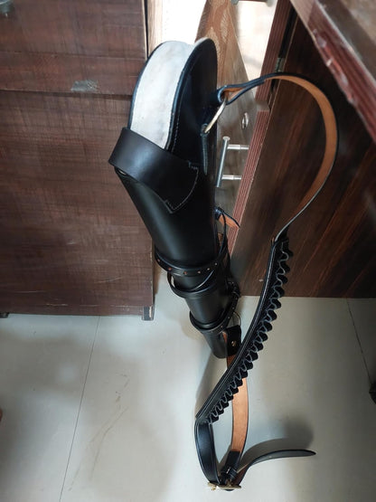 Western Rifle Scabbard – 22” Long – Hand Curved Full Grain Leather – Adjustable Shoulder Strap – Black Finish – Fits Mare’s Leg & Short Barrel Rifles