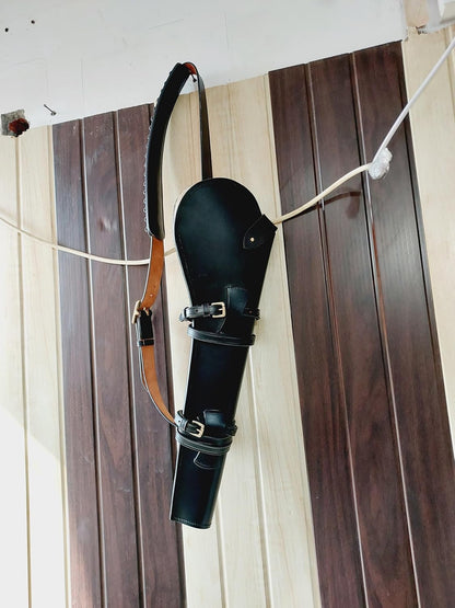 Western Rifle Scabbard – 22” Long – Hand Curved Full Grain Leather – Adjustable Shoulder Strap – Black Finish – Fits Mare’s Leg & Short Barrel Rifles