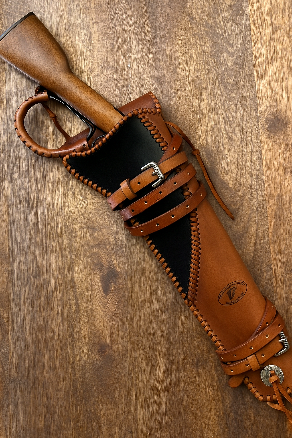 Mares Leg Leather Holster – 18" Handmade Western Gun Holster – Two-Tone Full Grain Leather – Fits Lever Action Pistols – Cowboy Style Saddle Scabbard