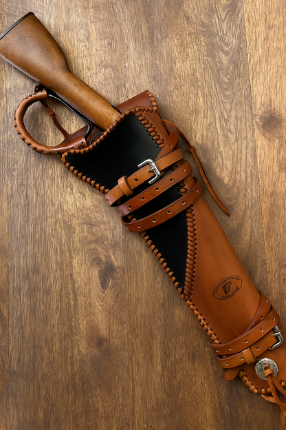 Mares Leg Leather Holster – 18" Handmade Western Gun Holster – Two-Tone Full Grain Leather – Fits Lever Action Pistols – Cowboy Style Saddle Scabbard
