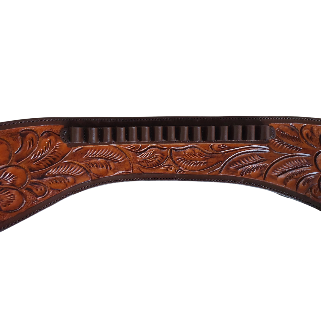 Cowboy style leather gun belt with two holsters – handcrafted for .22, .38/357, .44/45 caliber revolvers