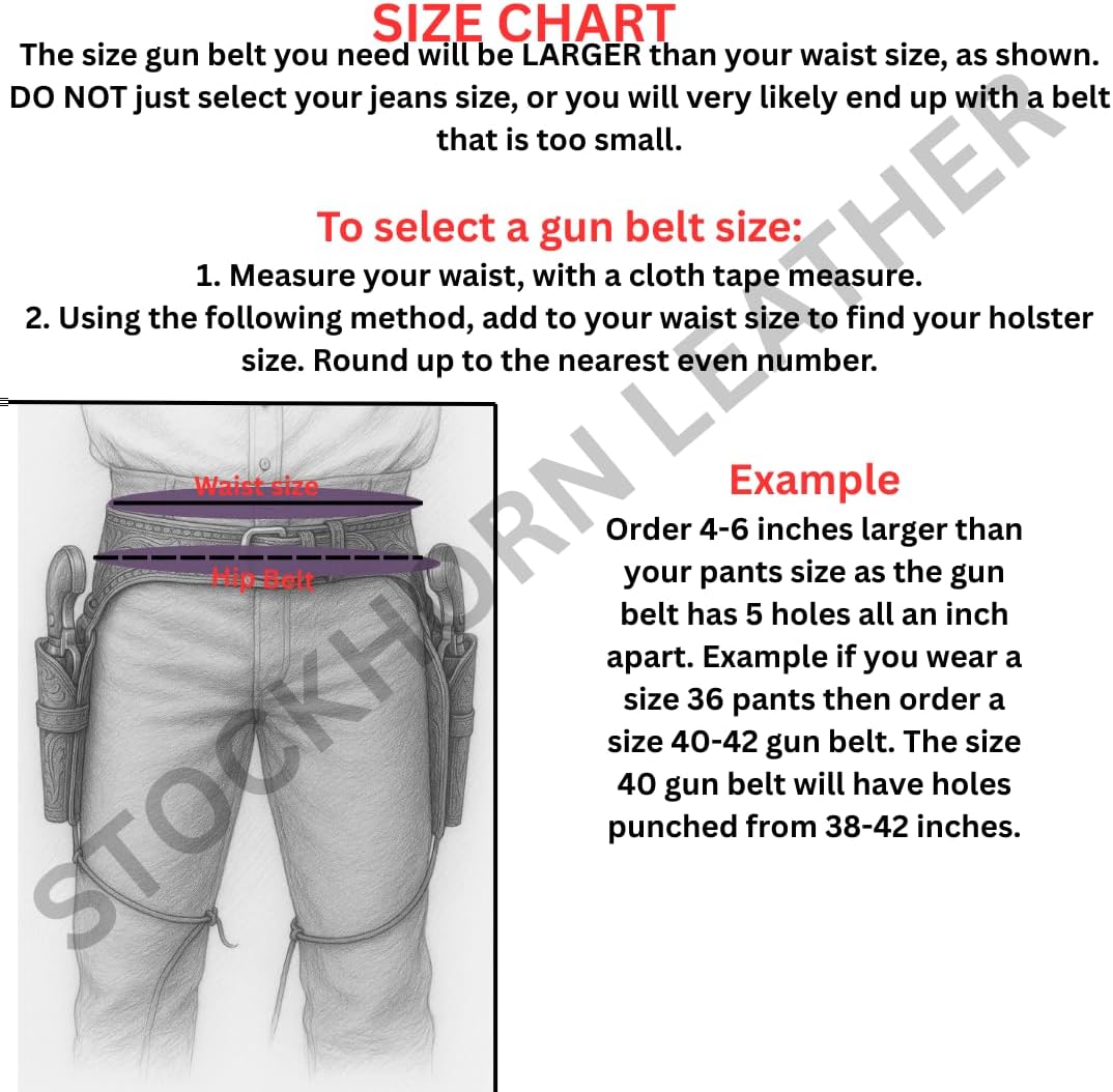 Cowboy style leather gun belt with two holsters – handcrafted for .22, .38/357, .44/45 caliber revolvers