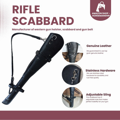 Western Rifle Scabbard – Croco Style Full Grain Leather – 33" Long Handcrafted Gun Case with Adjustable Strap – Cowboy Style