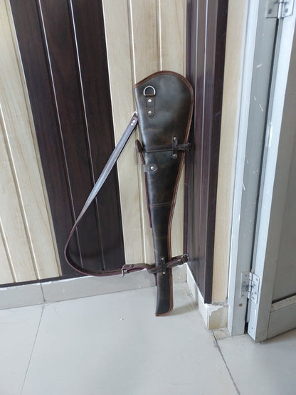 Western Rifle Scabbard, Leather Rifle Scabbard, Full Grain Leather Gun Case, Cowboy Rifle Holder, Lever Action Scabbard, 33 Inch Rifle Case, Saddle Gun Scabbard, Handmade Leather Scabbard, Rifle Case for Marlin Henry Winchester, Western Gun Accessories
