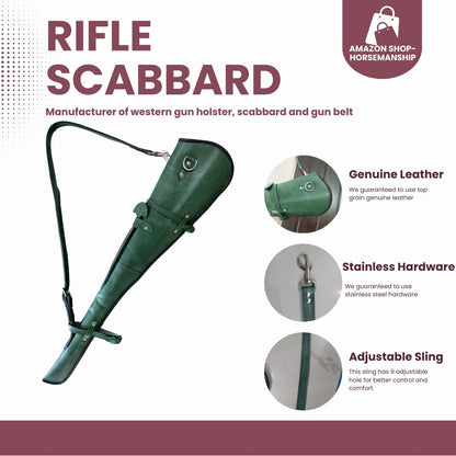 33-inch Army Green Western Leather Rifle Scabbard – Full Grain Leather Gun Case with Adjustable Strap – Fits Henry, Marlin, Winchester Lever Action Rifles