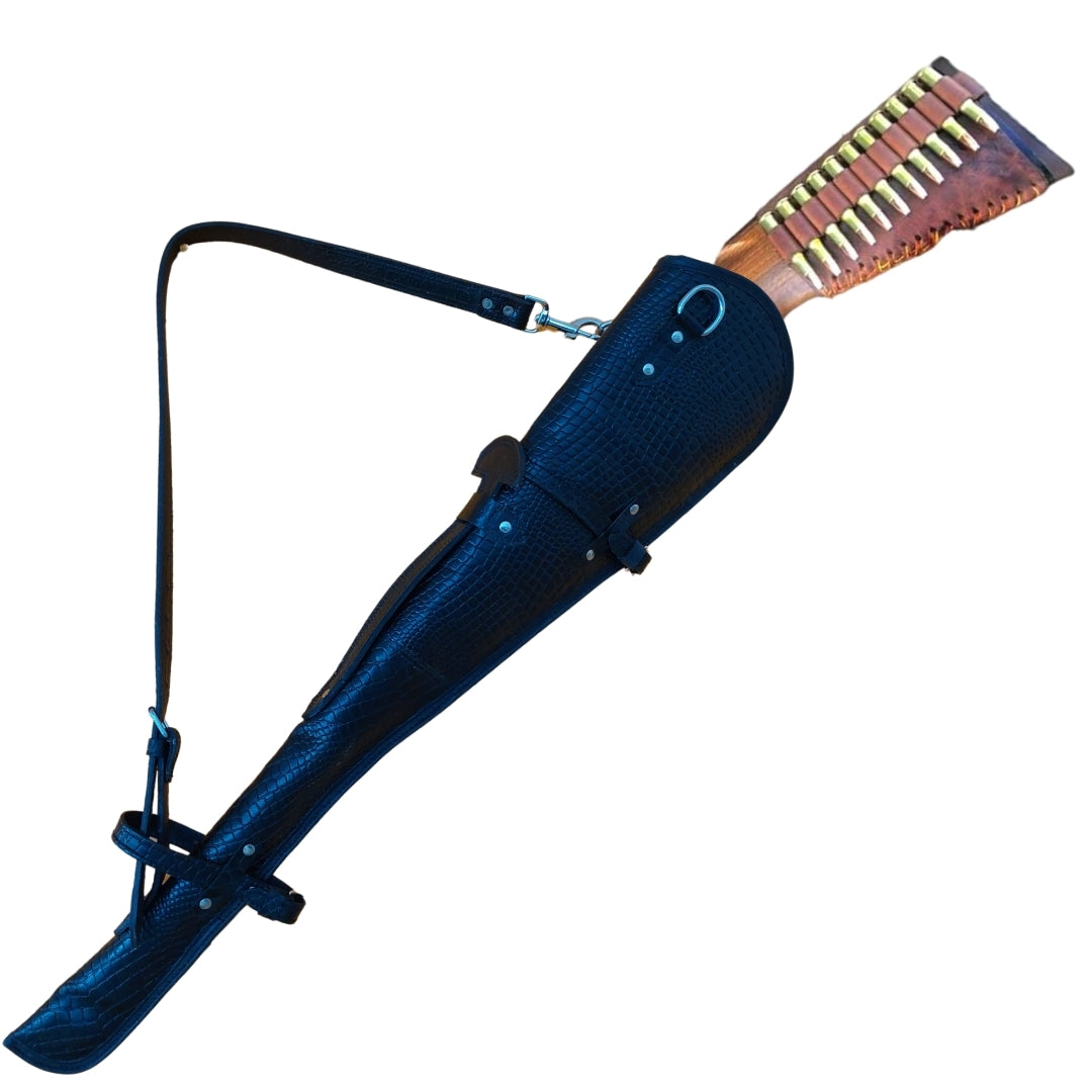 Western Rifle Scabbard – Croco Style Full Grain Leather – 33" Long Handcrafted Gun Case with Adjustable Strap – Cowboy Style