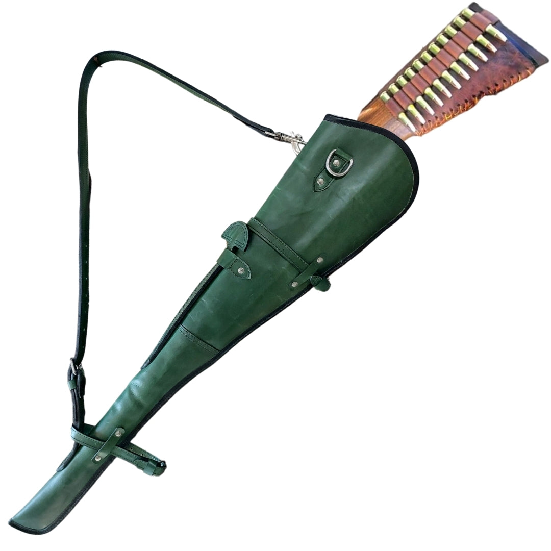 33-inch Army Green Western Leather Rifle Scabbard – Full Grain Leather Gun Case with Adjustable Strap – Fits Henry, Marlin, Winchester Lever Action Rifles