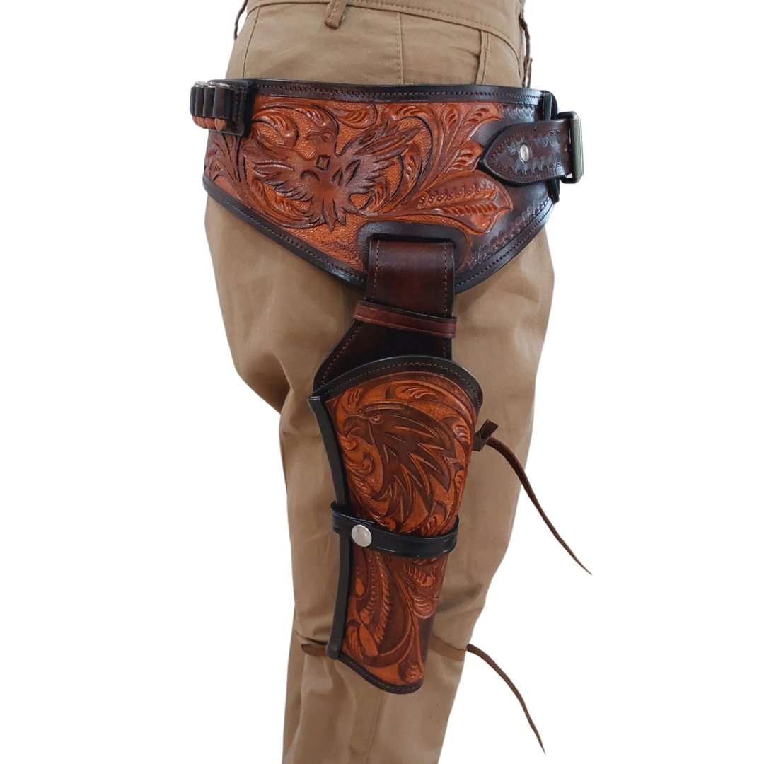 Western Gun Holster with Belt – Handmade Leather Holster for Revolvers – Fits 4" to 6.5" Barrel – Cowboy Fast Draw Style – Right Hand Draw- Brown