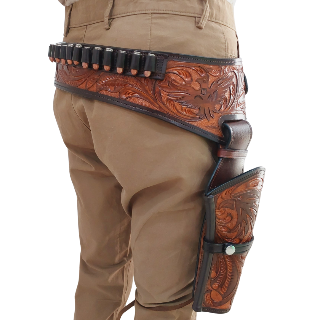 Western Gun Holster with Belt – Handmade Leather Holster for Revolvers – Fits 4" to 6.5" Barrel – Cowboy Fast Draw Style – Right Hand Draw- Brown