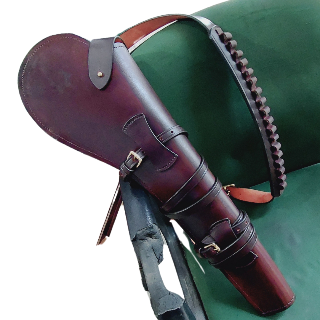 Western Rifle Scabbard – 22” Long – Hand Curved Full Grain Leather – Adjustable Shoulder Strap – Black Finish – Fits Mare’s Leg & Short Barrel Rifles