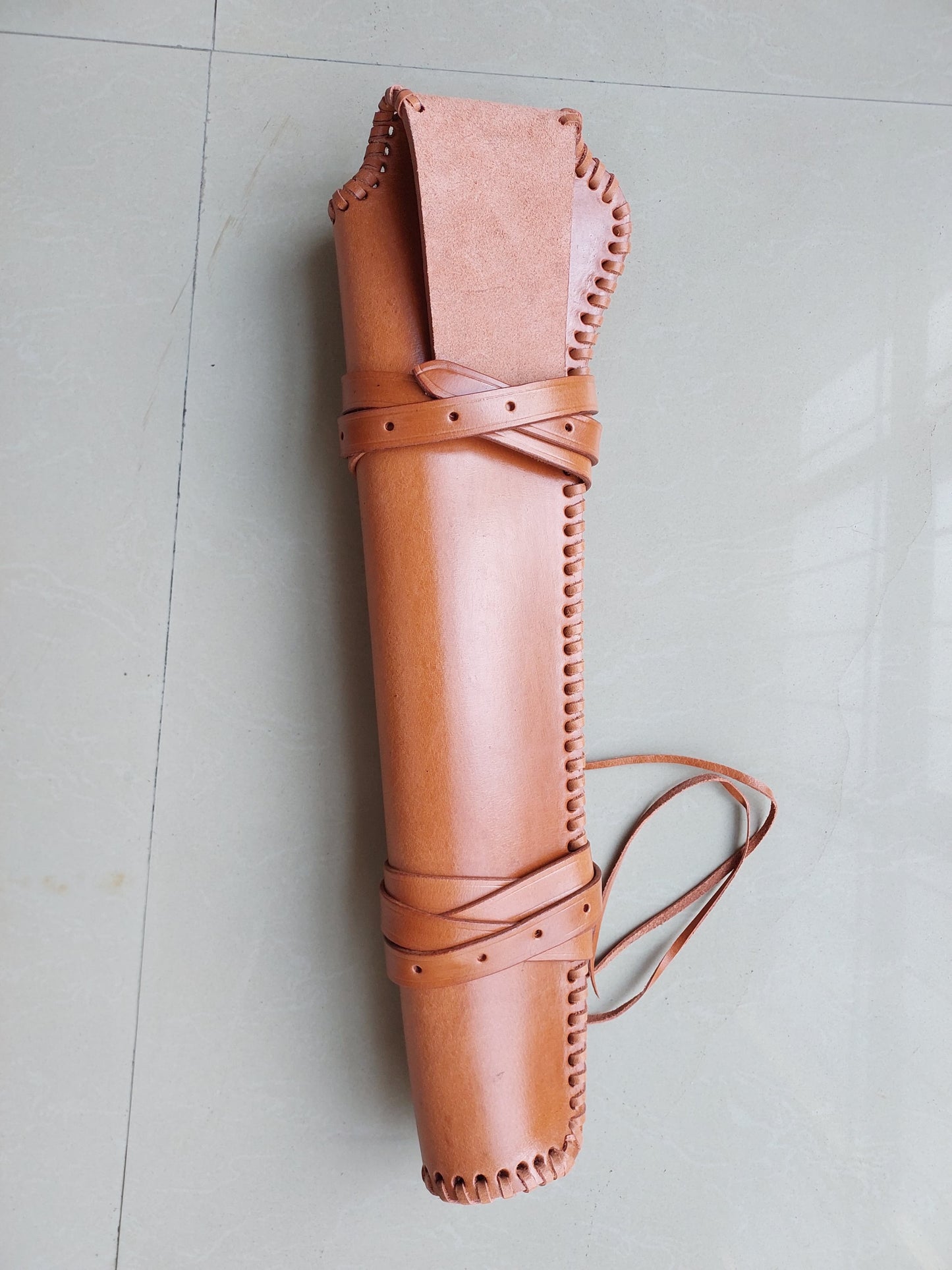 Mares Leg Leather Holster – 18" Handmade Western Gun Holster – Two-Tone Full Grain Leather – Fits Lever Action Pistols – Cowboy Style Saddle Scabbard