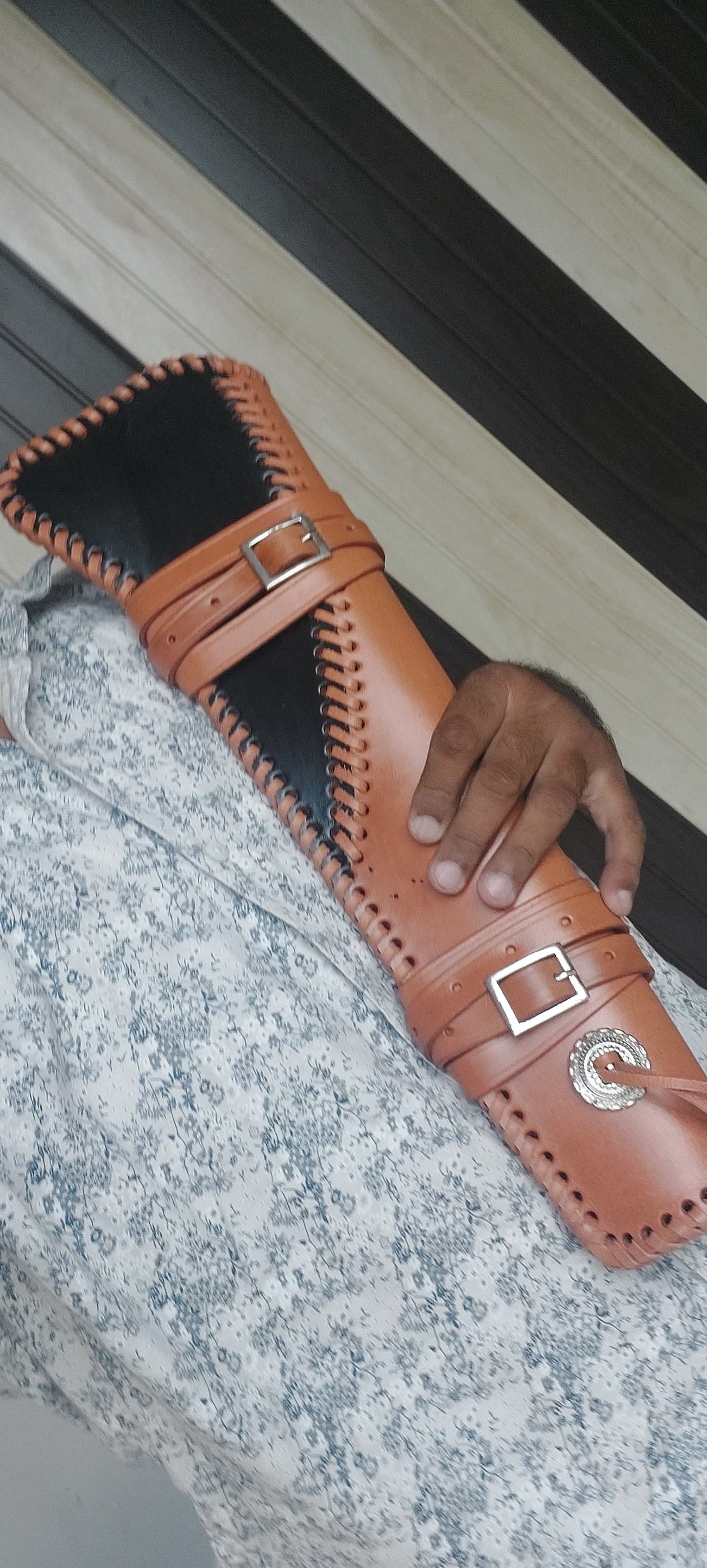 Mares Leg Leather Holster – 18" Handmade Western Gun Holster – Two-Tone Full Grain Leather – Fits Lever Action Pistols – Cowboy Style Saddle Scabbard