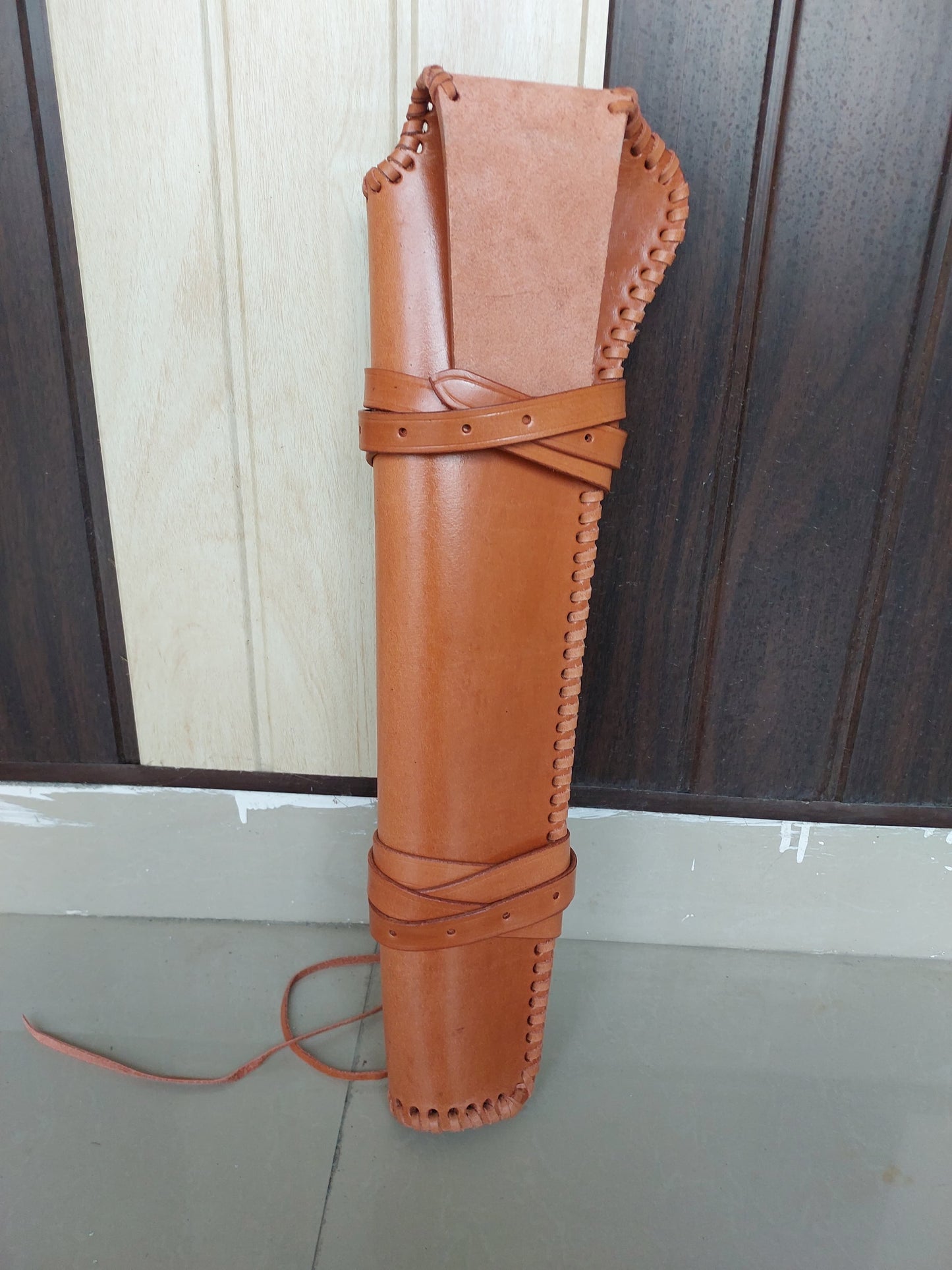 Mares Leg Leather Holster – 18" Handmade Western Gun Holster – Two-Tone Full Grain Leather – Fits Lever Action Pistols – Cowboy Style Saddle Scabbard
