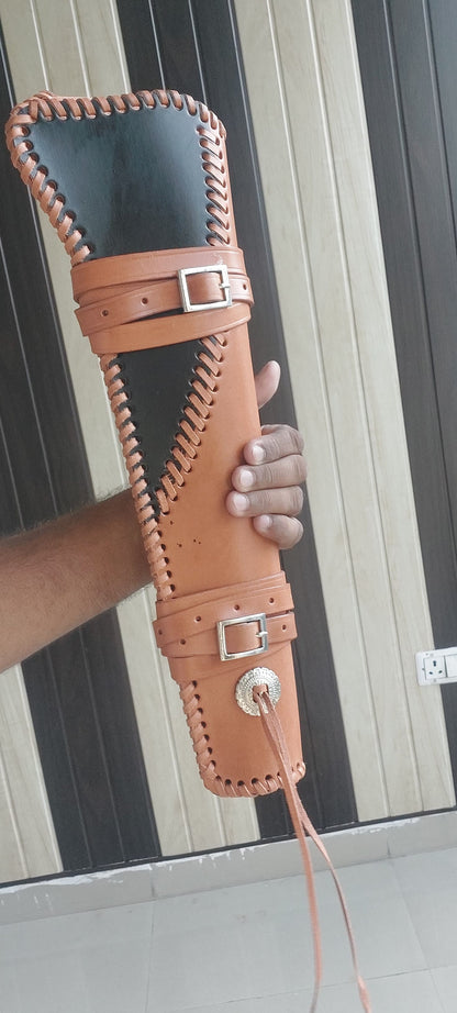 Mares Leg Leather Holster – 18" Handmade Western Gun Holster – Two-Tone Full Grain Leather – Fits Lever Action Pistols – Cowboy Style Saddle Scabbard