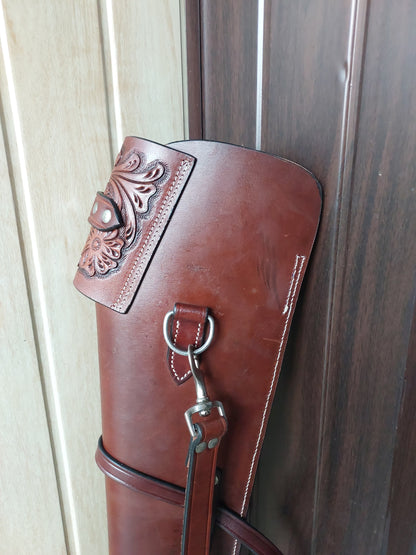Western Leather Rifle Scabbard – 33” Long – Hand Tooled Full Grain Leather – Adjustable Saddle Straps – Fits Henry, Marlin, Winchester Lever Action Rifles