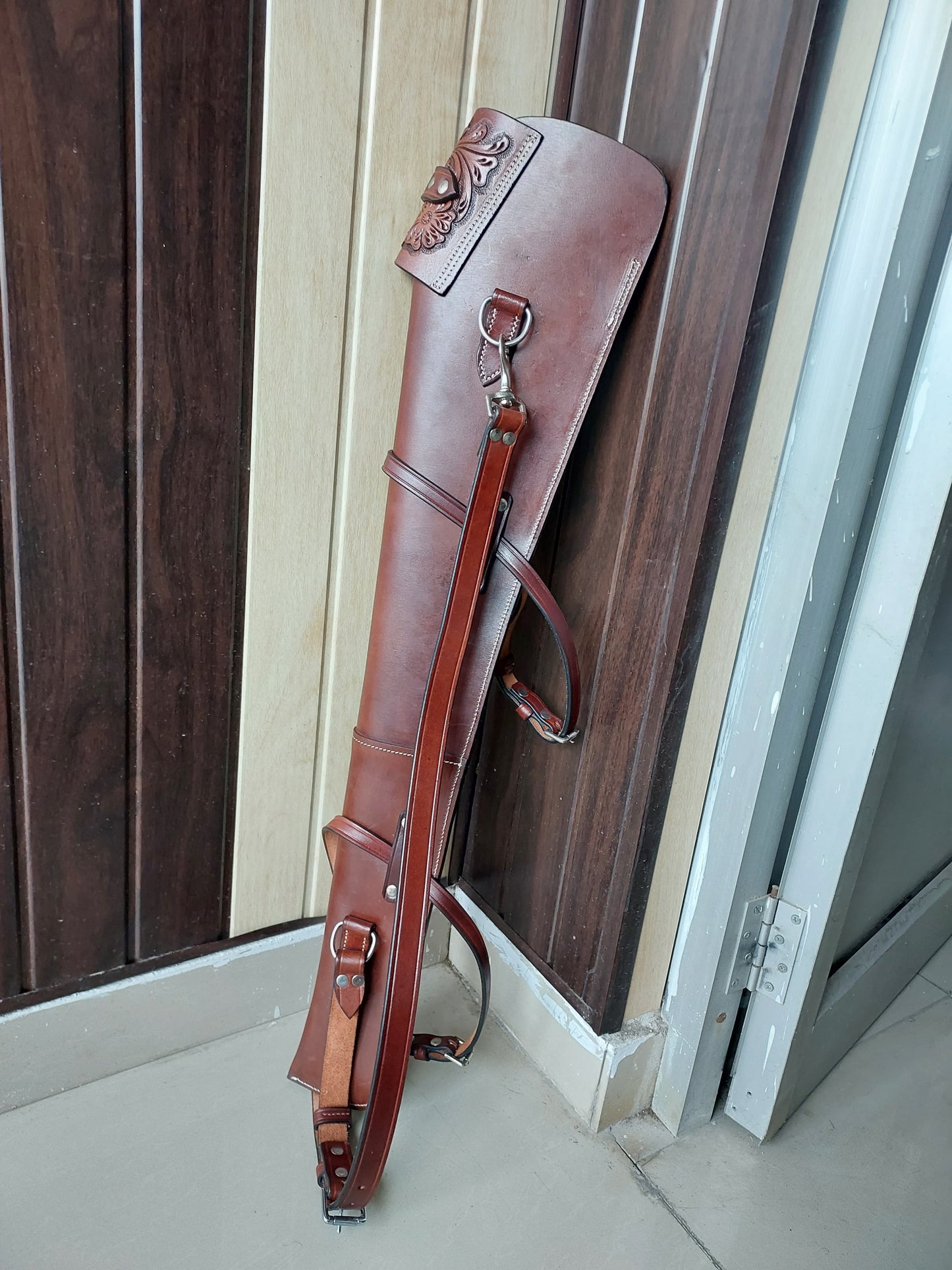 Western Leather Rifle Scabbard – 33” Long – Hand Tooled Full Grain Leather – Adjustable Saddle Straps – Fits Henry, Marlin, Winchester Lever Action Rifles