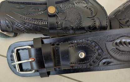 Handmade Western Leather Gun Holster & Belt – Tooled Cowboy Style – Fits .44/45 Cal – Old West Gift for Him – Christmas Special