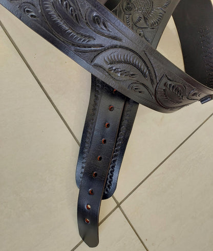Handmade Western Leather Gun Holster & Belt – Tooled Cowboy Style – Fits .44/45 Cal – Old West Gift for Him – Christmas Special