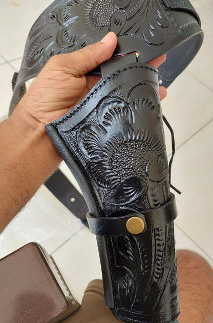 Handmade Western Leather Gun Holster & Belt – Tooled Cowboy Style – Fits .44/45 Cal – Old West Gift for Him – Christmas Special