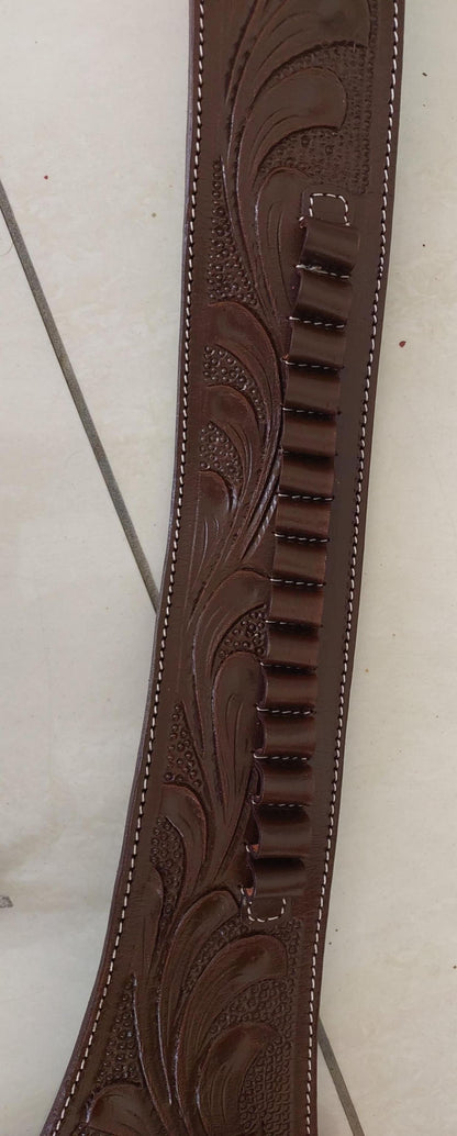 Western Leather Black Gun Holster  Belt – Handmade Old West Cowboy Style – Tooled Case for .22, .38/357, .44/45 Revolvers – Brown