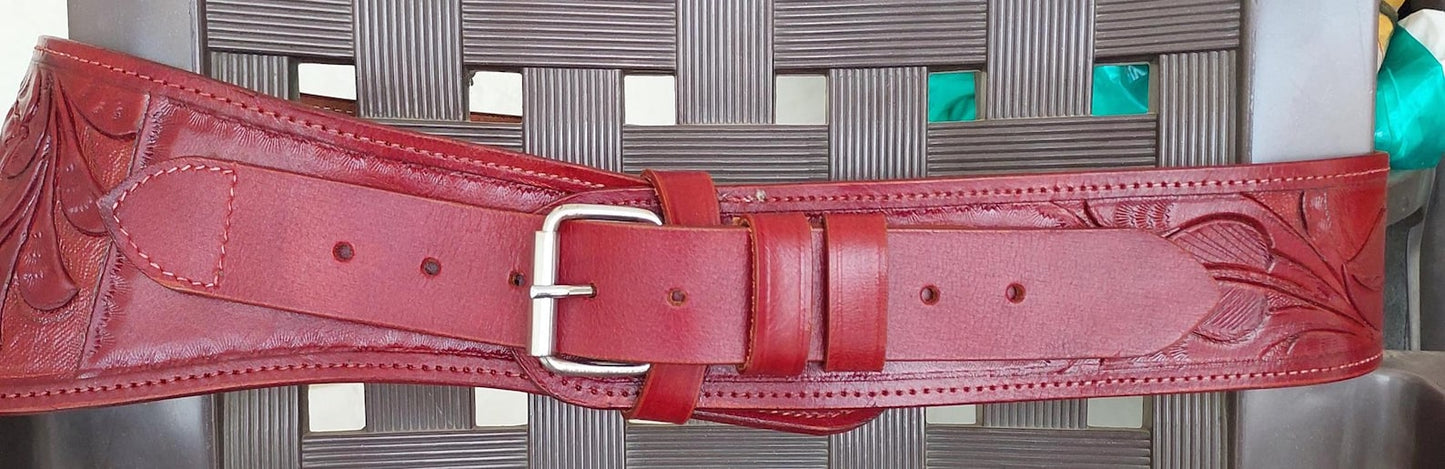 Premium Western Gun Holster Belt – Handmade Tooled Leather – Fits .22, .38/357, .44/45 Cal Cowboy Revolvers – Old West Style