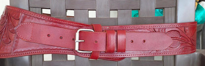 Premium Western Gun Holster Belt – Handmade Tooled Leather – Fits .22, .38/357, .44/45 Cal Cowboy Revolvers – Old West Style