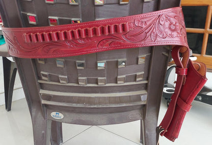 Premium Western Gun Holster Belt – Handmade Tooled Leather – Fits .22, .38/357, .44/45 Cal Cowboy Revolvers – Old West Style
