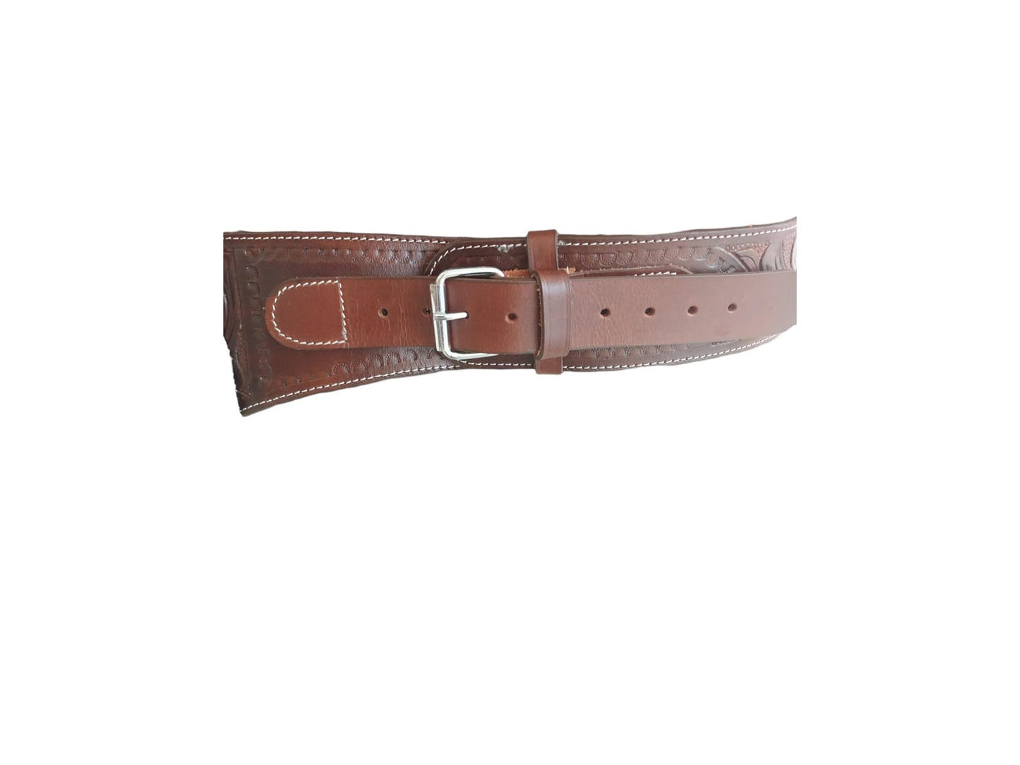 Handmade Western Gun Holster Belt – Tooled Genuine Leather – Fits .22, .38/357, .44/.45 Cal Revolvers – Cowboy Old West Style