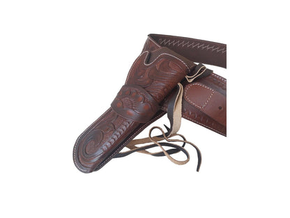 Handmade Western Gun Holster Belt – Tooled Genuine Leather – Fits .22, .38/357, .44/.45 Cal Revolvers – Cowboy Old West Style