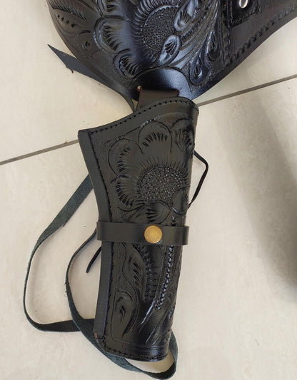 Handmade Western Leather Gun Holster & Belt – Tooled Cowboy Style – Fits .44/45 Cal – Old West Gift for Him – Christmas Special